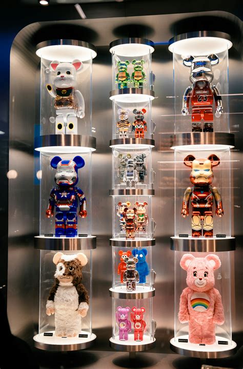 display case filled  lots   types  teddy bears photo