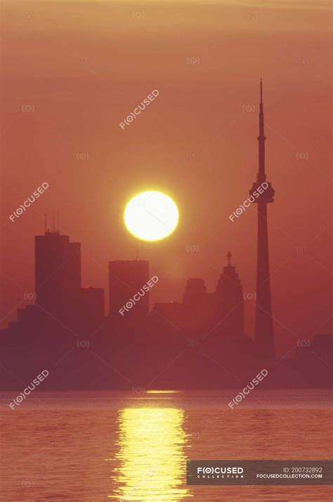 Skyline with CN tower at sunrise, Toronto, Ontario, Canada ...