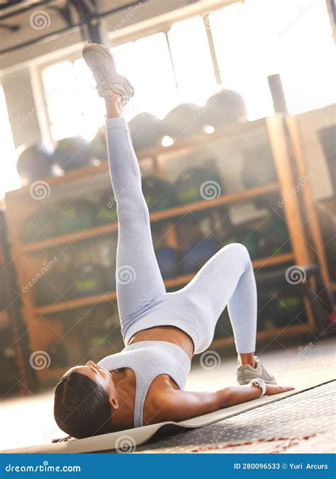 Fitness, Gym or Woman Doing Leg Raise Exercise, Workout and Training ...