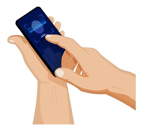 man holds smartphone with fingerprint scanner in his hand. Scanning