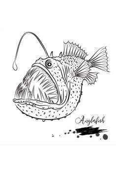 Рыба с лампочкой | Angler fish drawing, Fish drawings, Angler fish art