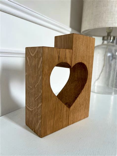 Oak Heart Silhouette Candle Holder by Golden Stag Woodwork - Small Market