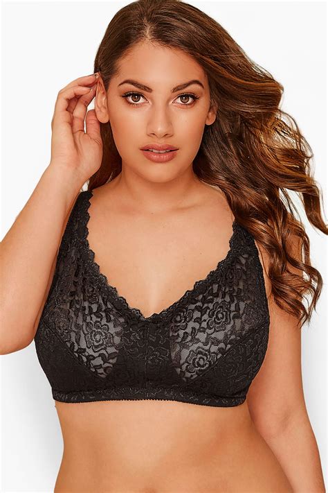 YOURS Plus Size Black Hi Shine Lace Non-Padded Non-Wired Full Cup Bra