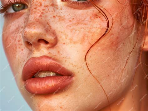 premium photo woman  freckles  face closeup view