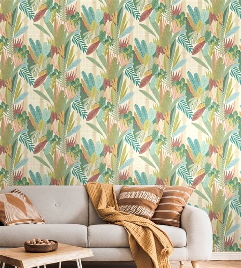 Botanical Tropical Leaves Hand Painted Effect Forest Green Chestnut