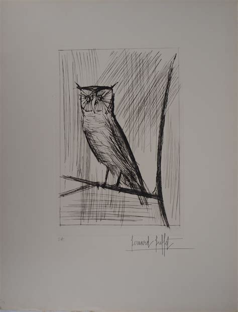 Bernard BUFFET - La chouette, Gravure originale signée - Art Moderne