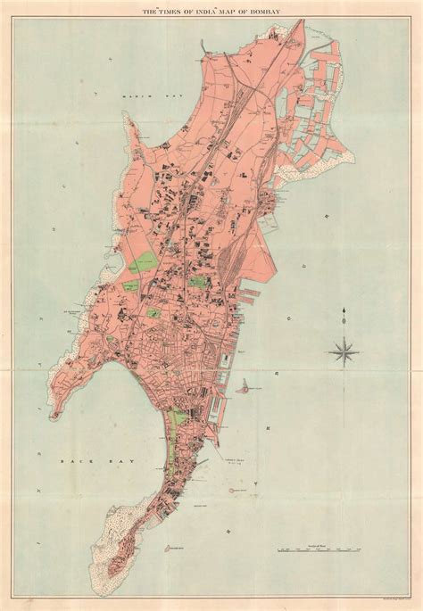 1895 Times of India Map of Bombay, India, Antique Map of Bombay, Old ...