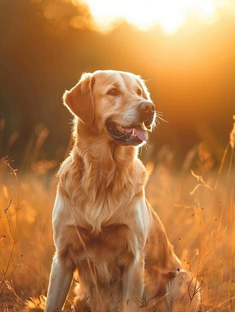 Golden Retriever in Sunset Glow Serene Outdoor Pet Portrait | Premium ...
