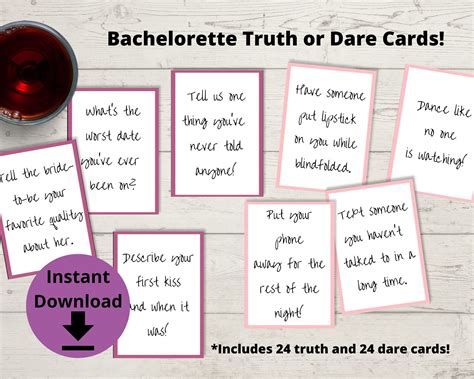 Bachelorette Party Truth or Dare Game Printable Truth or Drink Cards