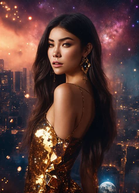 Lexica - Madison Beer in a beautiful glittering outfit, midnight tones