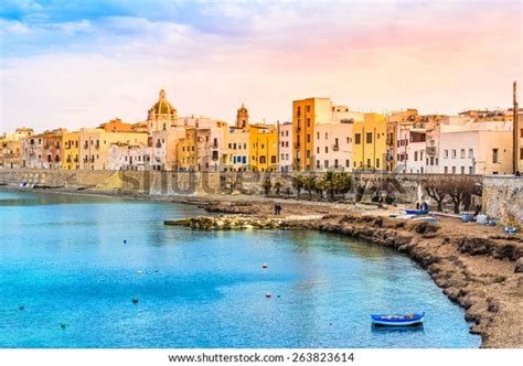 trapani panoramic view harbor sicily italy stock photo
