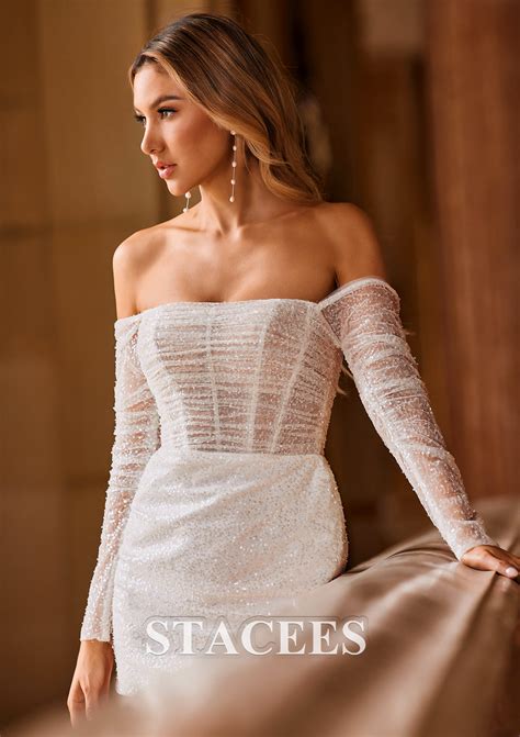 Sheath/Column Off-the-Shoulder Sequined Short/Mini Wedding Dress with