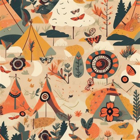 Boho Style Patterned Wallpaper for Children S Room Stock Illustration ...