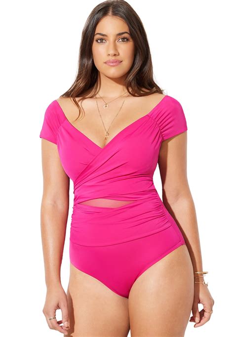 Swimsuits for All Women's Plus Size Cap Sleeve Cut Out One Piece