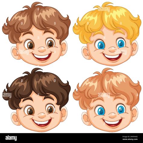 Four happy cartoon boys with different hairstyles Stock Vector Image ...