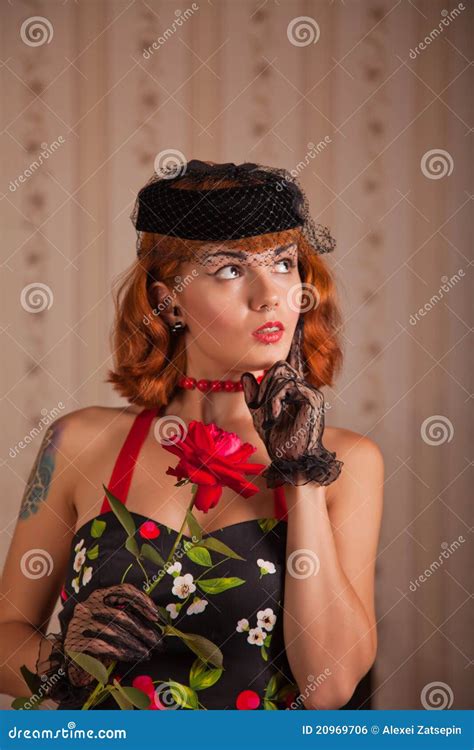 Modern Pinup Woman With Piercing And Tattoo Royalty-Free Stock ...