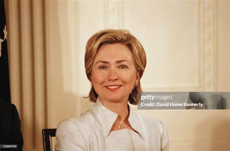 Portrait of First Lady Hillary Clinton at a White House ceremony ...