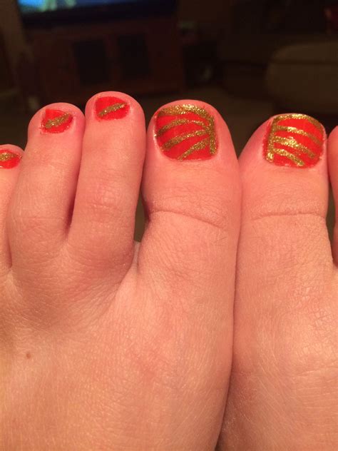Bright orange and gold toenails :) | Orange toe nails, Toe nails, Gold