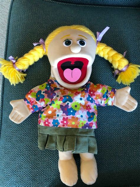 14" Muppet Girl Hand Puppet Blonde Pigtails Full Body Flower Top Blue