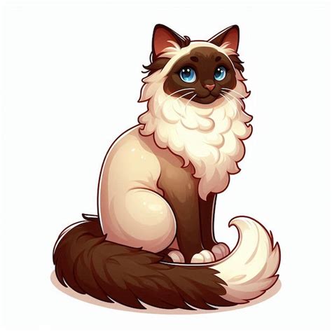 Милая балийская кошка Вектор иллюстрация мультфильма белый фон ...
