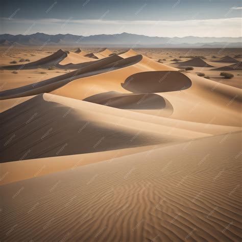 Premium Photo | A desert scene with sand dunes and mountains in the