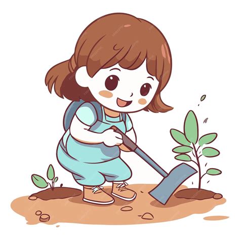Premium Vector | Illustration of a Cute Girl Digging a Soil with a Shovel