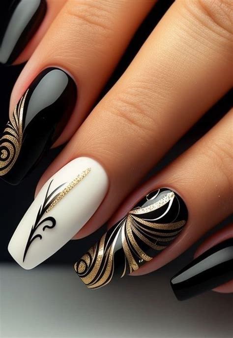 black gold  white nail designs black nail designs elegant nail