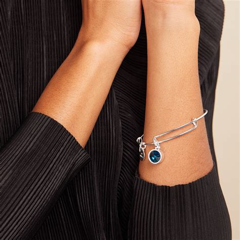 Blue Zircon December Birthstone Charm Bangle
