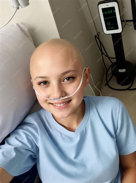 Premium AI Image | Smiling bald young woman with nasal cannula in