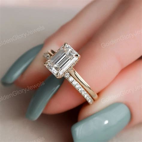 2 Ct Emerald Cut Moissanite Wedding Ring Set Moissanite - Etsy