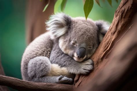 Premium AI Image | Cute Baby Koala Bear sleeping in Eucalyptus Tree in ...