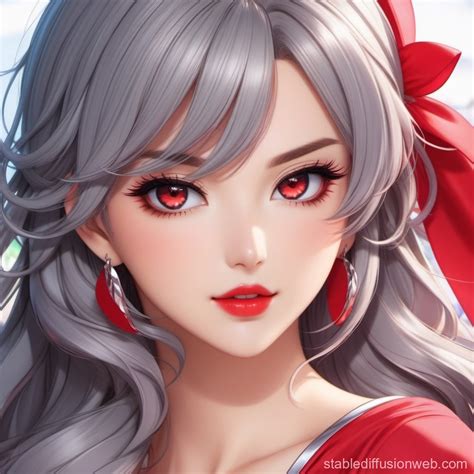 Gray-Haired Anime Character with Red Lips and Large Breasts | Stable ...