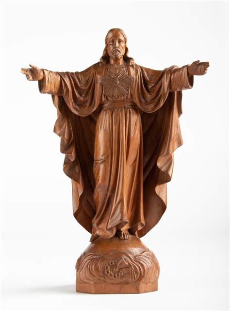 early  century wooden sculpture sacred heart  jesus christ