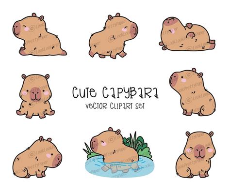 Premium Vector Clipart Kawaii Capybara Cute Capybara Clipart Instant ...