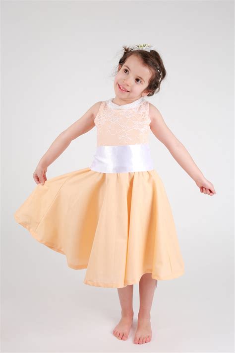 Child Bridesmaid Skater Dress in Lace and Peach Cotton Satin | Etsy
