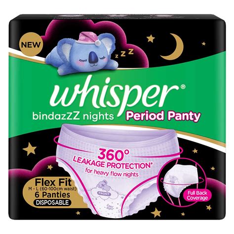Buy Whisper Bindazzz Night Period Panty|6 M-L Panties|upto 0% Leaks|360