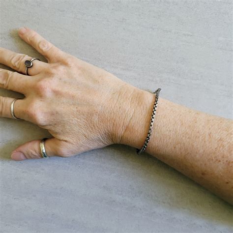 925 Silver Box Chain Bracelet With 3mm Rounded Links, Oxidized Unisex