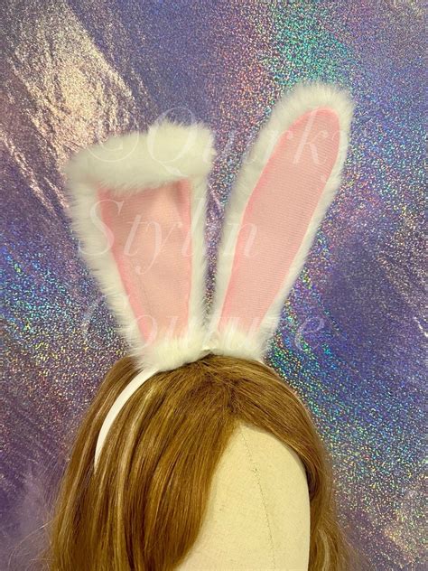 White Bunny Rabbit Ears and Tail Set Posable Cosplay Rabbit Ear