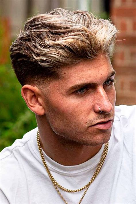 Frosted Blonde Hair With Side Part | Men's Haircut