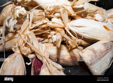 Group of tamales called Chuchitos in Guatemala, typical dish made with corn dough, sauce and ...