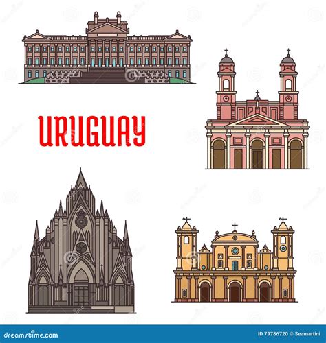 Uruguay Architecture Tourist Attraction Icons Stock Vector