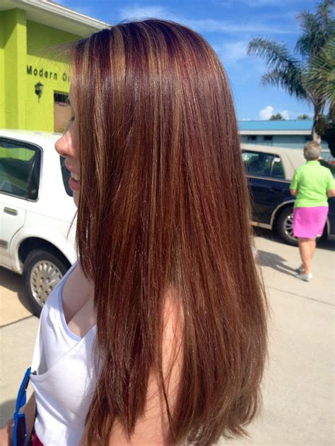 Golden and auburn highlights over honey brown hair.... new hair idea