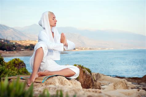 4K, Stones, Yoga, Blonde girl, Pose, Sitting, Legs, Hood headgear