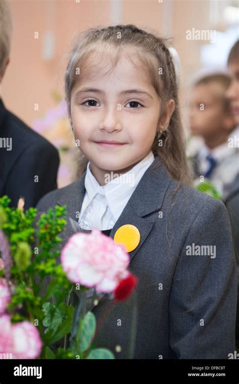 A Russian schoolgirl portrait. First grade elementary school. St Stock ...