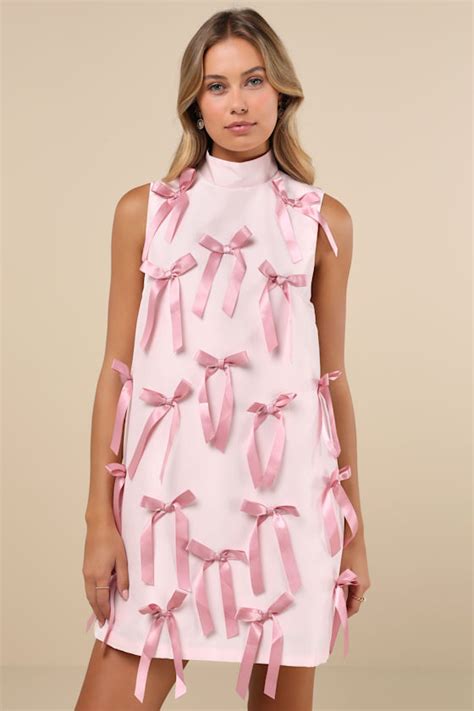 sister jane clara pink bow dress mock neck bow mini dress lulus