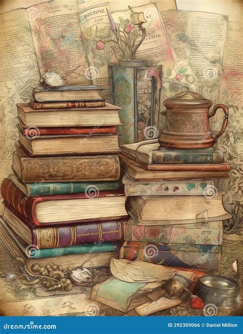 Book Old Paper, Vintage Digital Paper Stock Illustration - Illustration ...