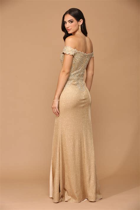 Dusty Rose Long Off Shoulder Formal Metallic Prom Dress - Prom Dresses