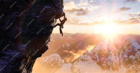 Premium Photo | Adult adventurous man Rock Climbing a steep rocky cliff