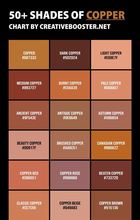 shades  copper color names hex rgb cmyk codes artofit