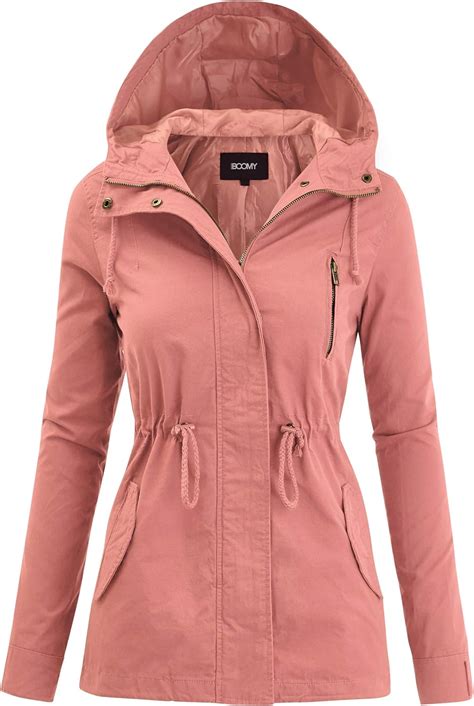 fashion boomy womens zip  safari military anorak jacket  hood drawstring regular
